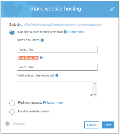 Static website hosting no S3
