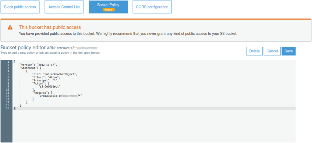 Configurando S3 como publico